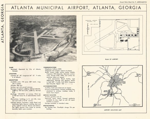 Atlanta Airport Data Sheet circa 1940